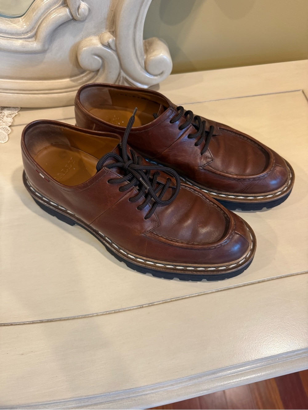 Bally Brown Leather Derby Shoes with Black Laces